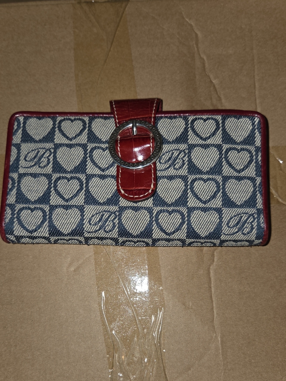 BRIGHTON B Trifold Leather Canvas Wallet Hearts Organizer